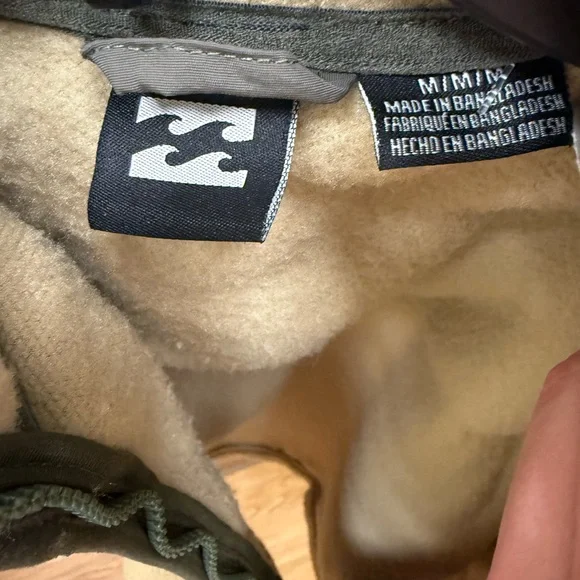 Billabong Beige Sherpa Jacket with Olive Trim - Picture 2 of 4